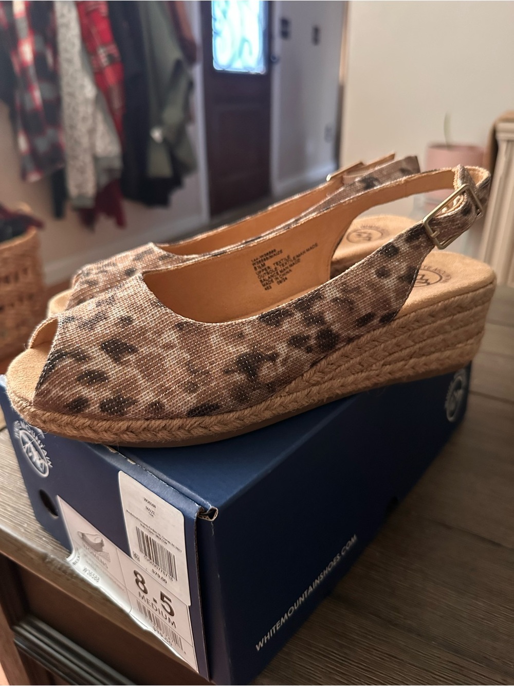 White Mountain Leopard Print Espadrille Wedge Slingback - Tan/Brown
